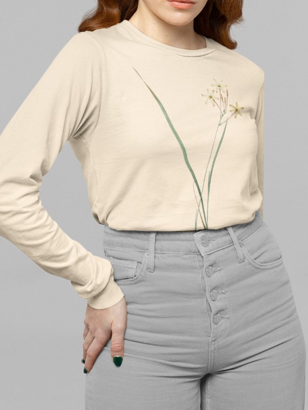 Long-Flowered Ixia Vintage Floral Print Long Sleeve Graphic Tee T-shirt S-XXL